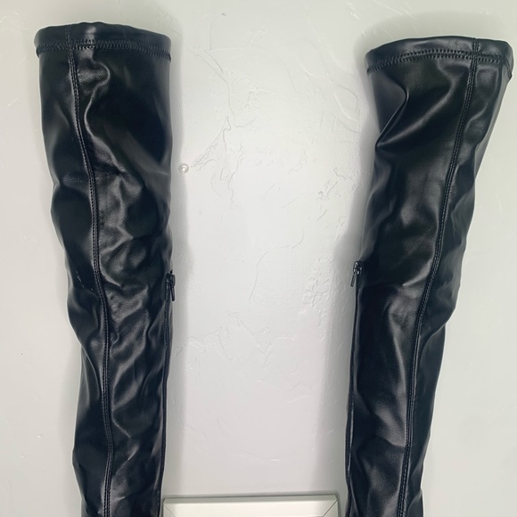 Black Faux Leather Thigh High Stiletto Boots Size 6 - Picture 14 of 14